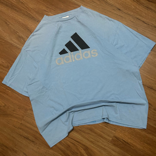 (XL) Vintage Y2K Big Adidas Logo Baby Blue T-Shirt