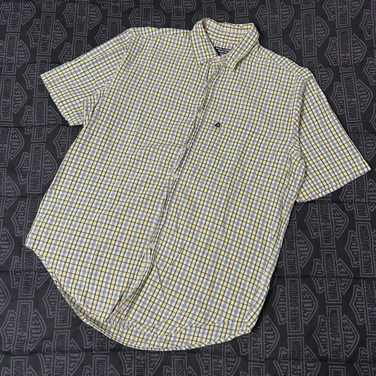 (S) Vintage Ralph Lauren Jeans Company Yellow Grey Plaid Short Sleeve Button-Up Shirt