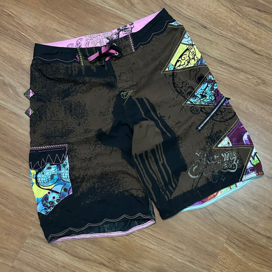 (M/L) Vintage Quicksilver Board Surfwear Ed Hardy Style Shorts