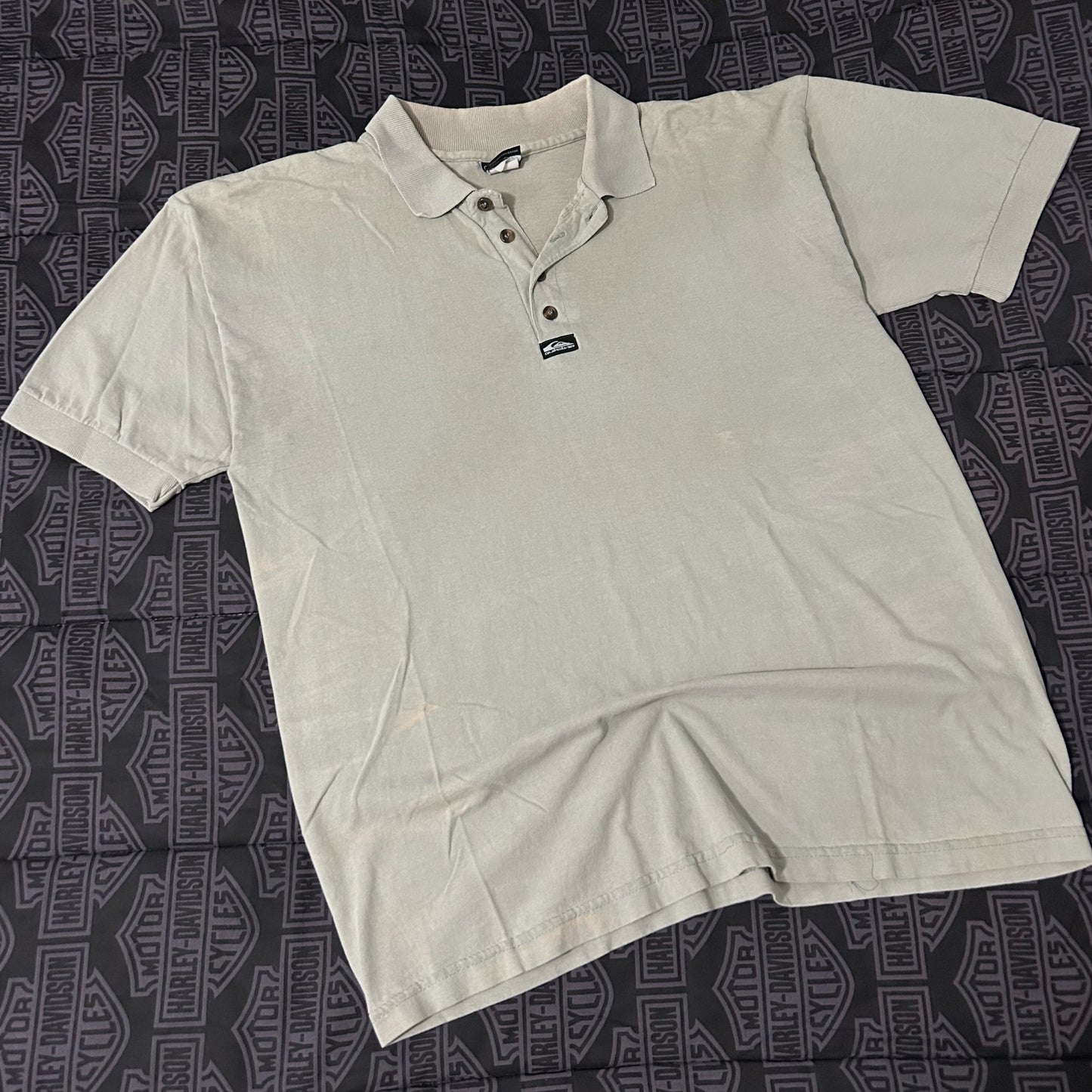 (L) Vintage 90s Quicksilver Grey Tan Short Sleeve Polo Shirt