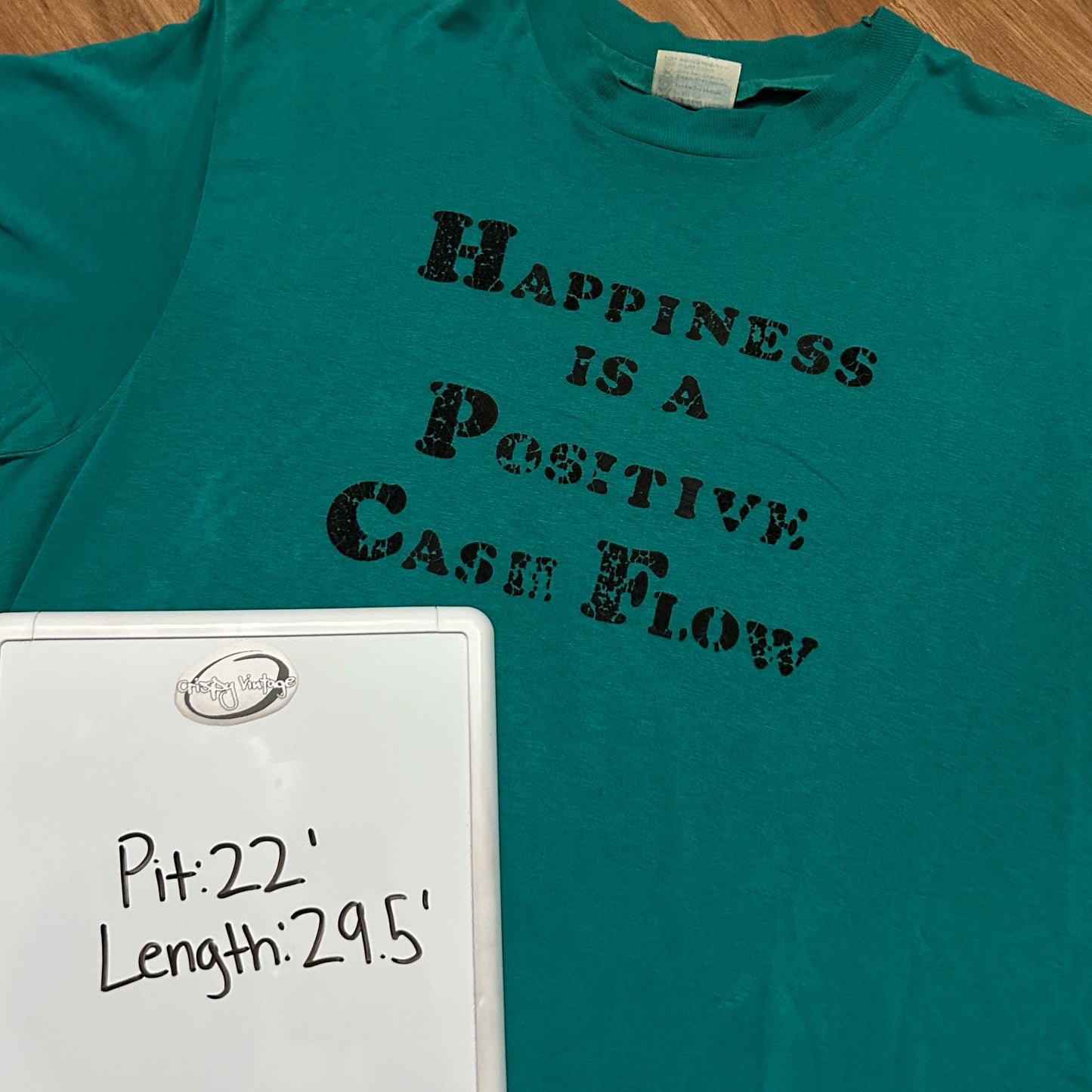 (L) Vintage 80s Hanes Happiness Is A Positive Cashflow Single Stitch T-Shirt