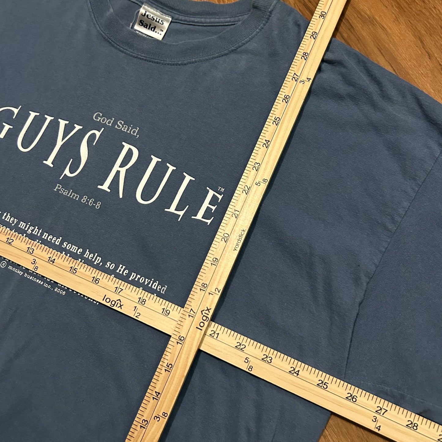 (XXL) Vintage 2000s Guys Rule Prayer Blue T-Shirt