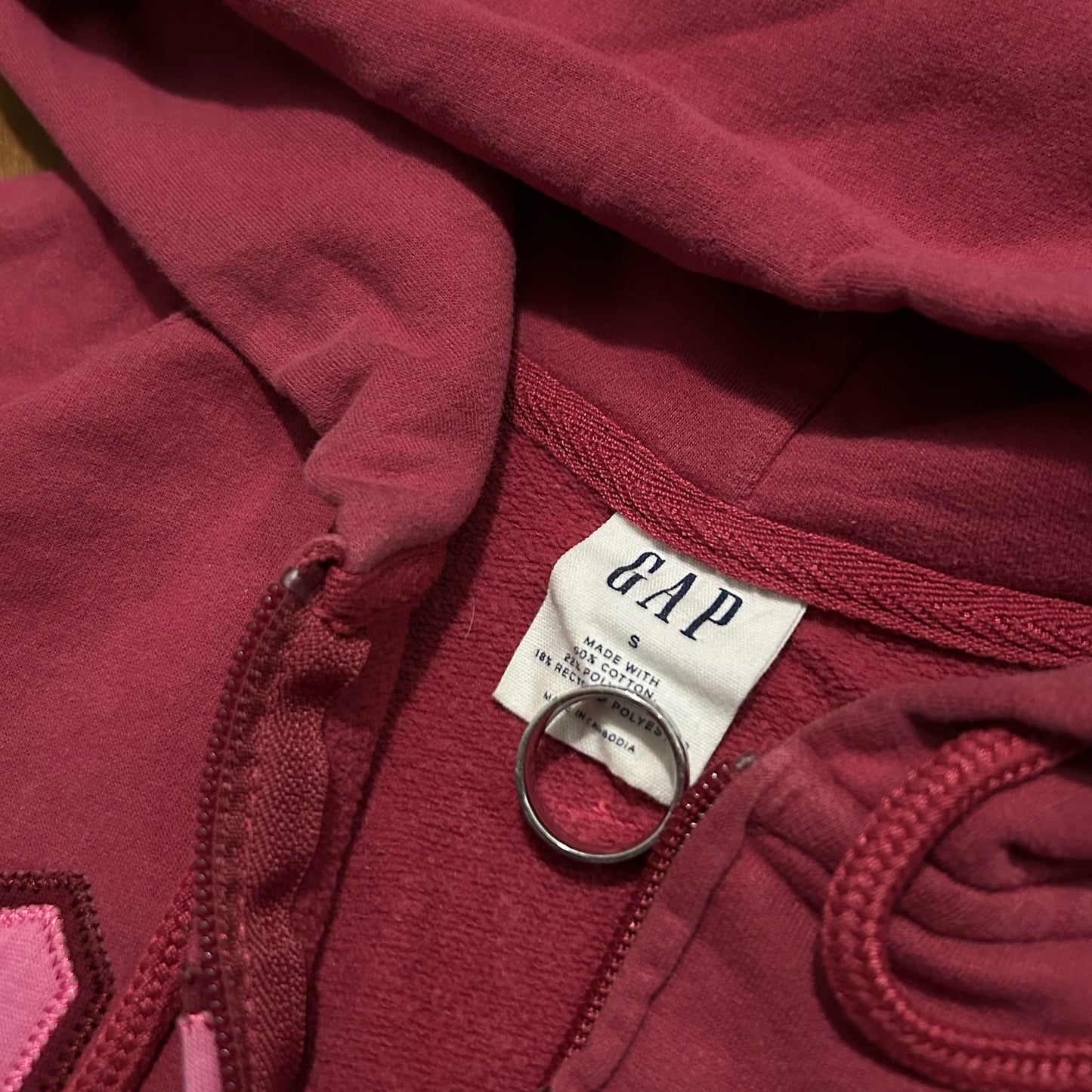 (S) GAP Women's Heritage Logo Full Zip Pink Hoodie