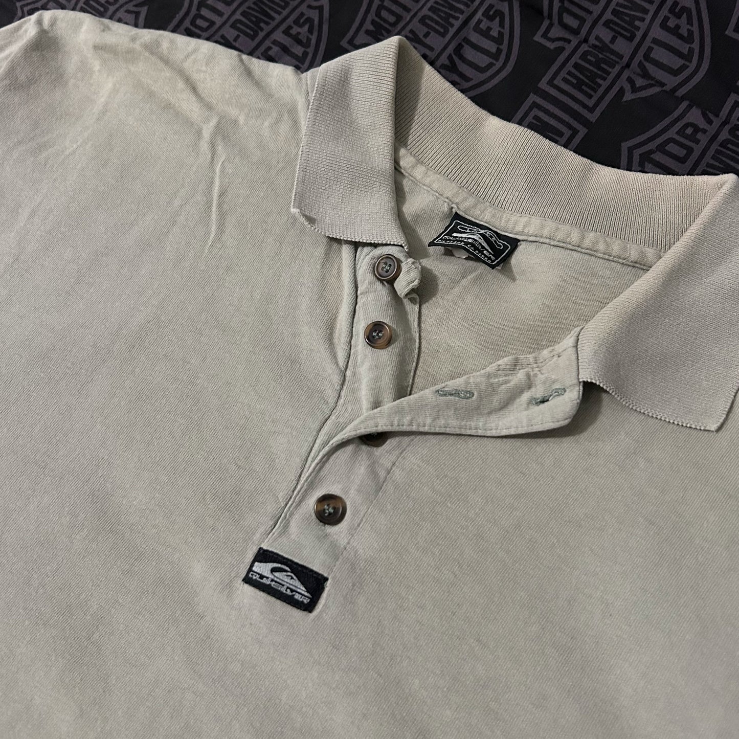 (L) Vintage 90s Quicksilver Grey Tan Short Sleeve Polo Shirt