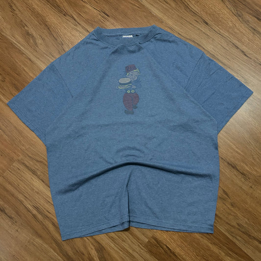 (L) Vintage Russ Skateboard Cartoon Character Blue Graphic T-Shirt