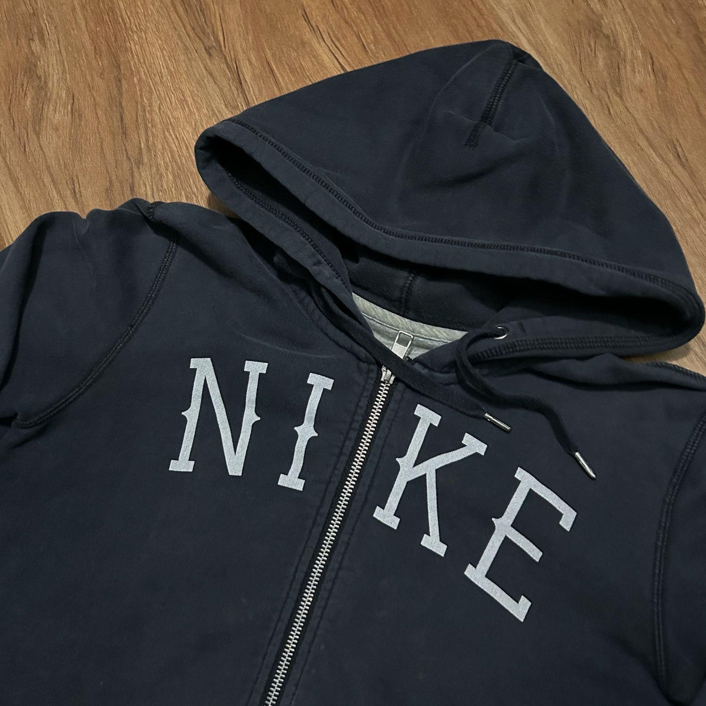 (S) Vintage Y2K Nike Spellout Full Zip Dark Navy Hoodie