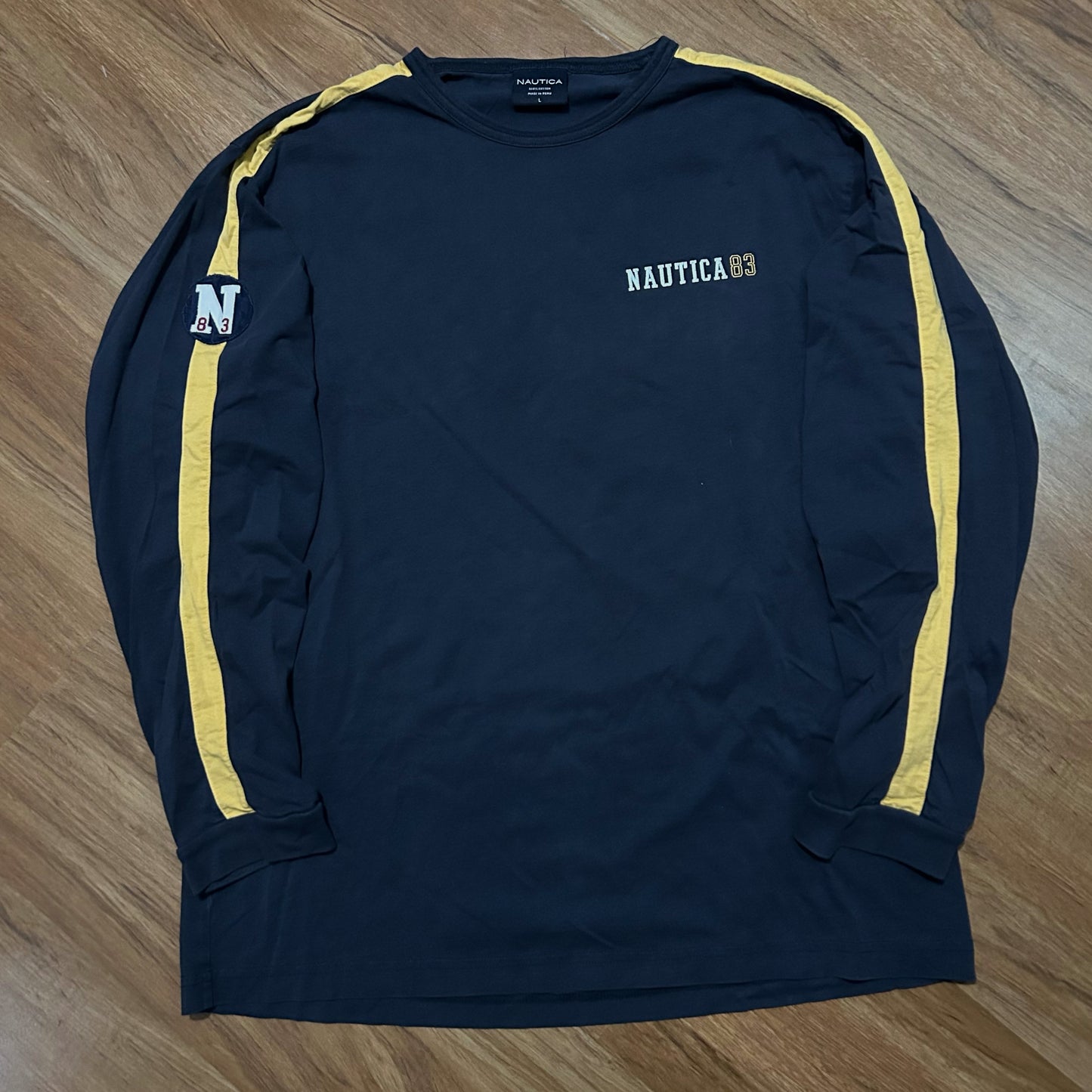 (L) Nautica Navy Blue Graphic Longsleeve T-Shirt