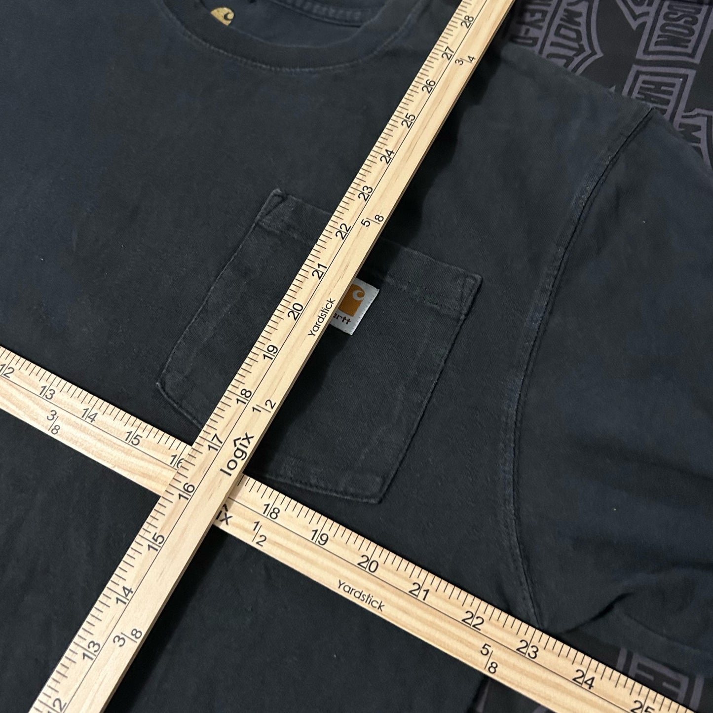 (M) Carhartt Workwear Pocket Long Sleeve Faded Black T-Shirt