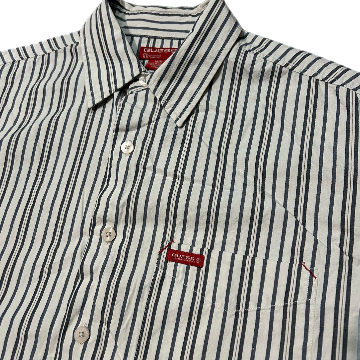 (M) Y2K Guess Registered Trademark Striped Button-Up