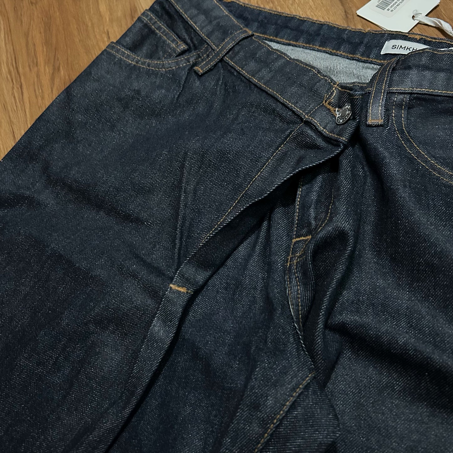 (28) Johnathan Simkai Coated Indigo Denim Baggy Wide Leg Jeans