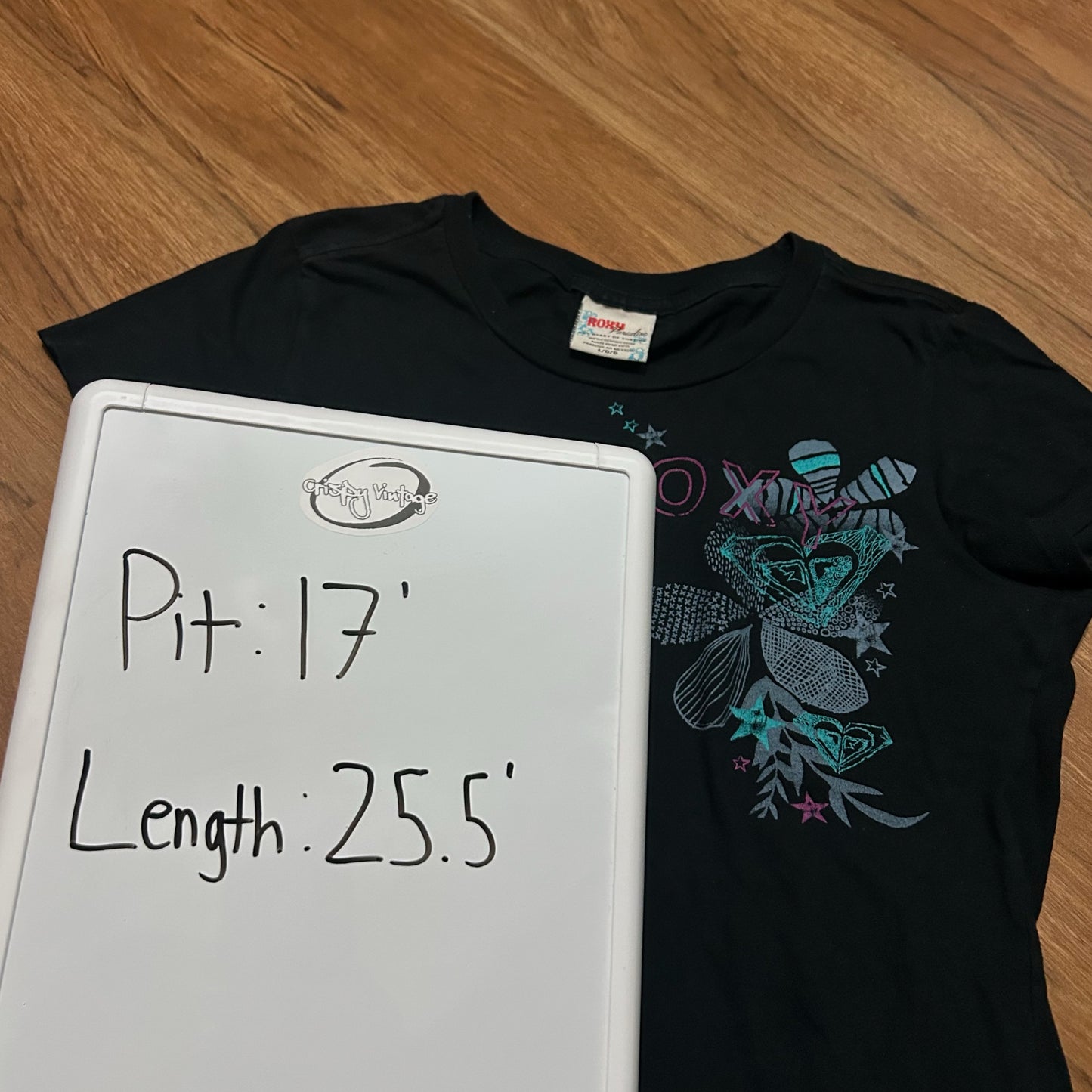 (Women L) Vintage 2000s Roxy Black Graphic T-Shirt