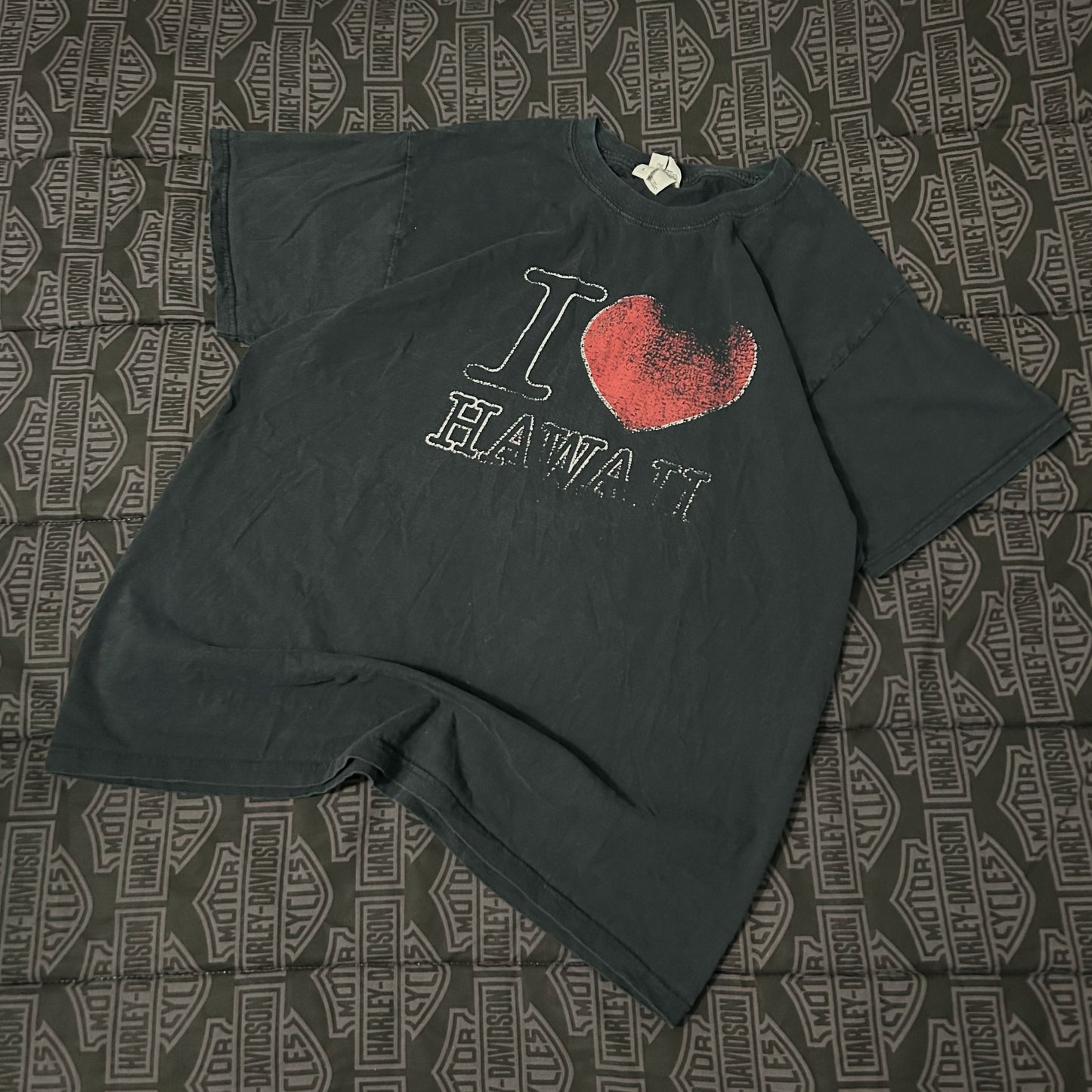 (L) Vintage I Love Hawaii Heart Faded Black T-Shirt