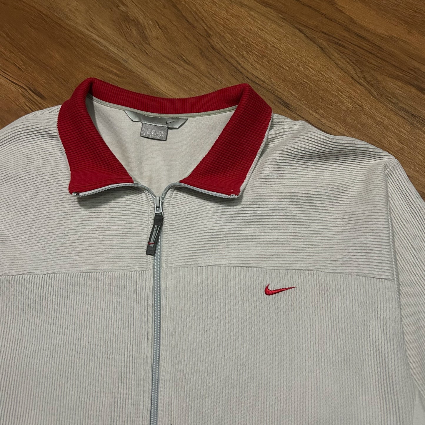 (XL) Vintage Y2K Nike Collared White Red Full Zip Track Jacket