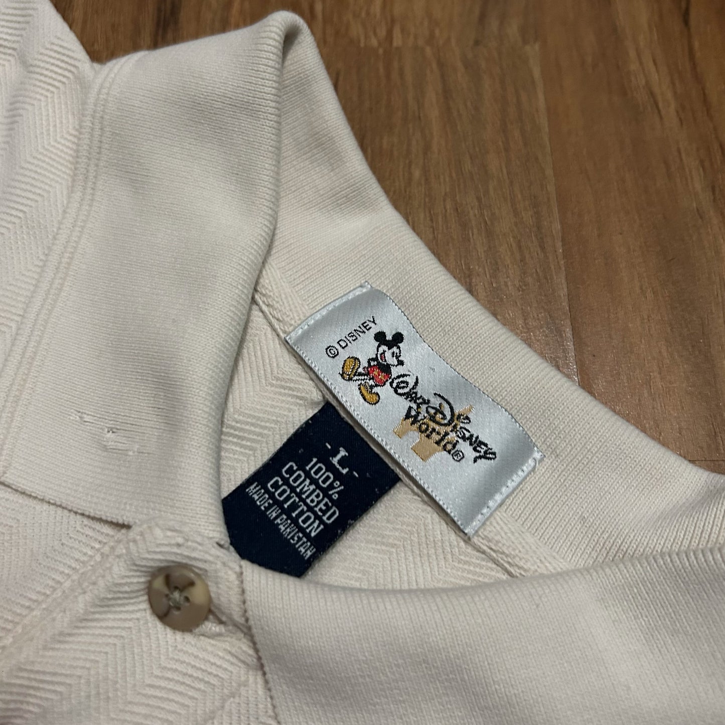 (L) Vintage Disney World Animal Kingdom Safari Beige Polo Shirt