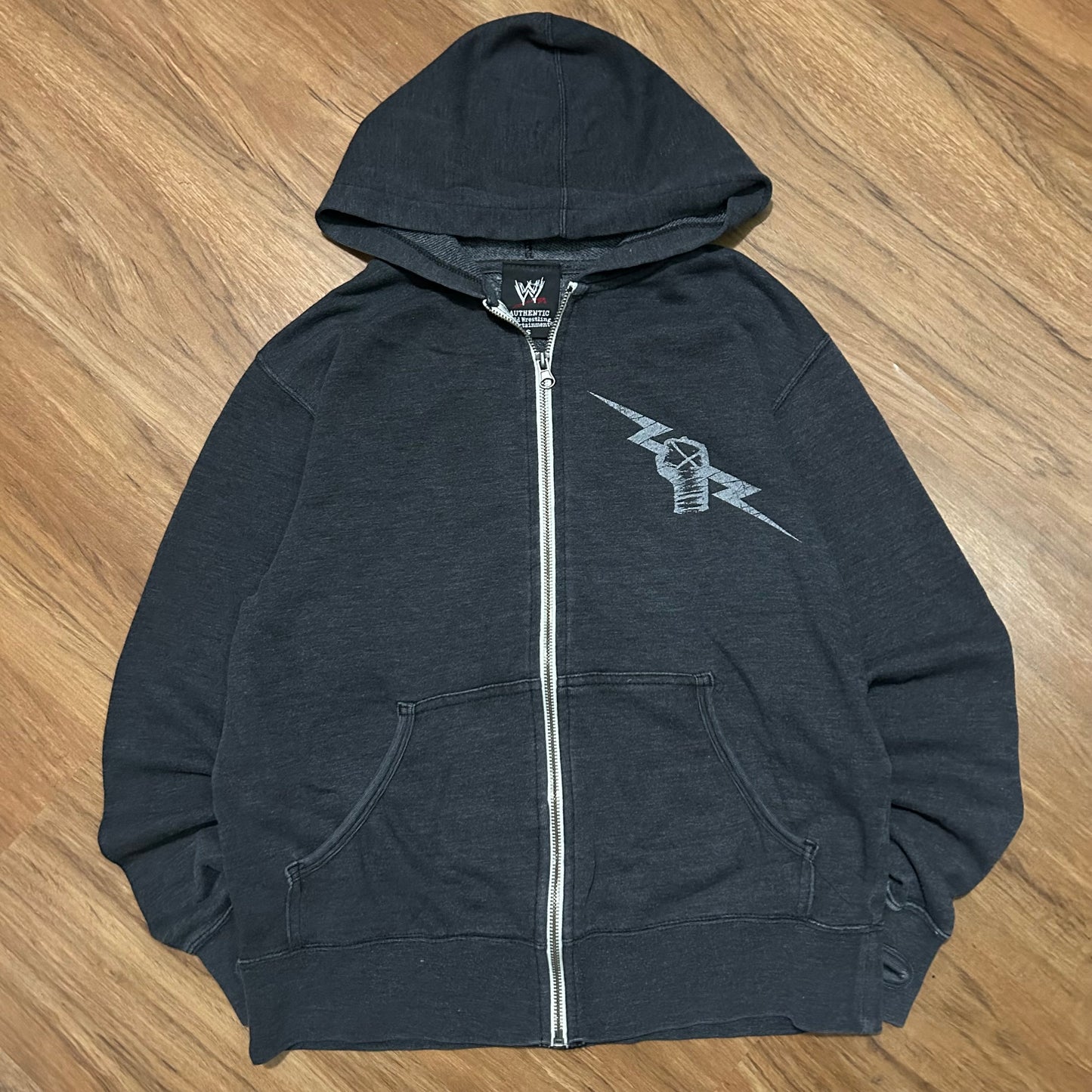 (S) Vintage WWE CM Punk Lightning Bolt Black Zip-Up Hoodie
