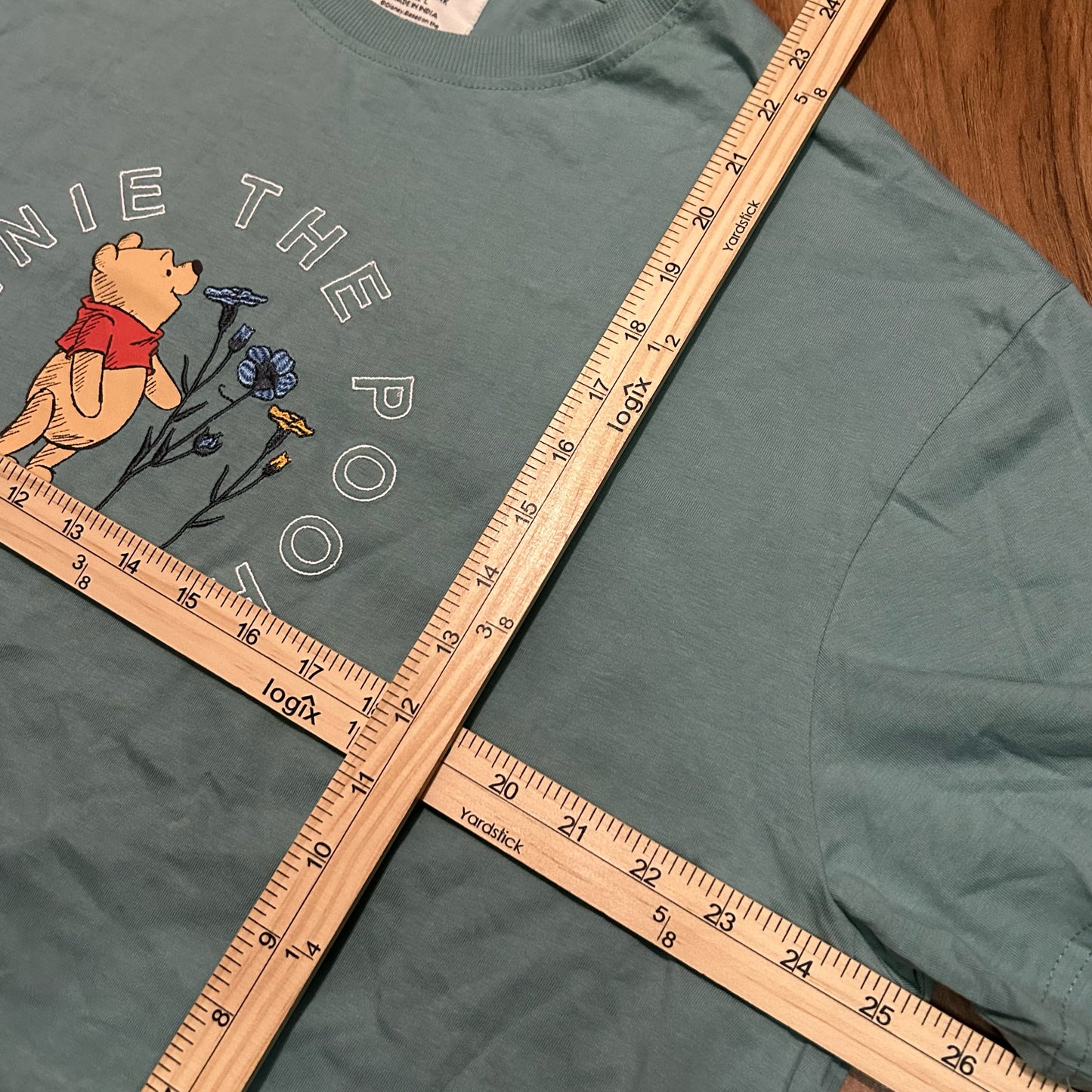 (Womens L) Vintage Disney Winnie The Pooh Embroidered Blue T-Shirt