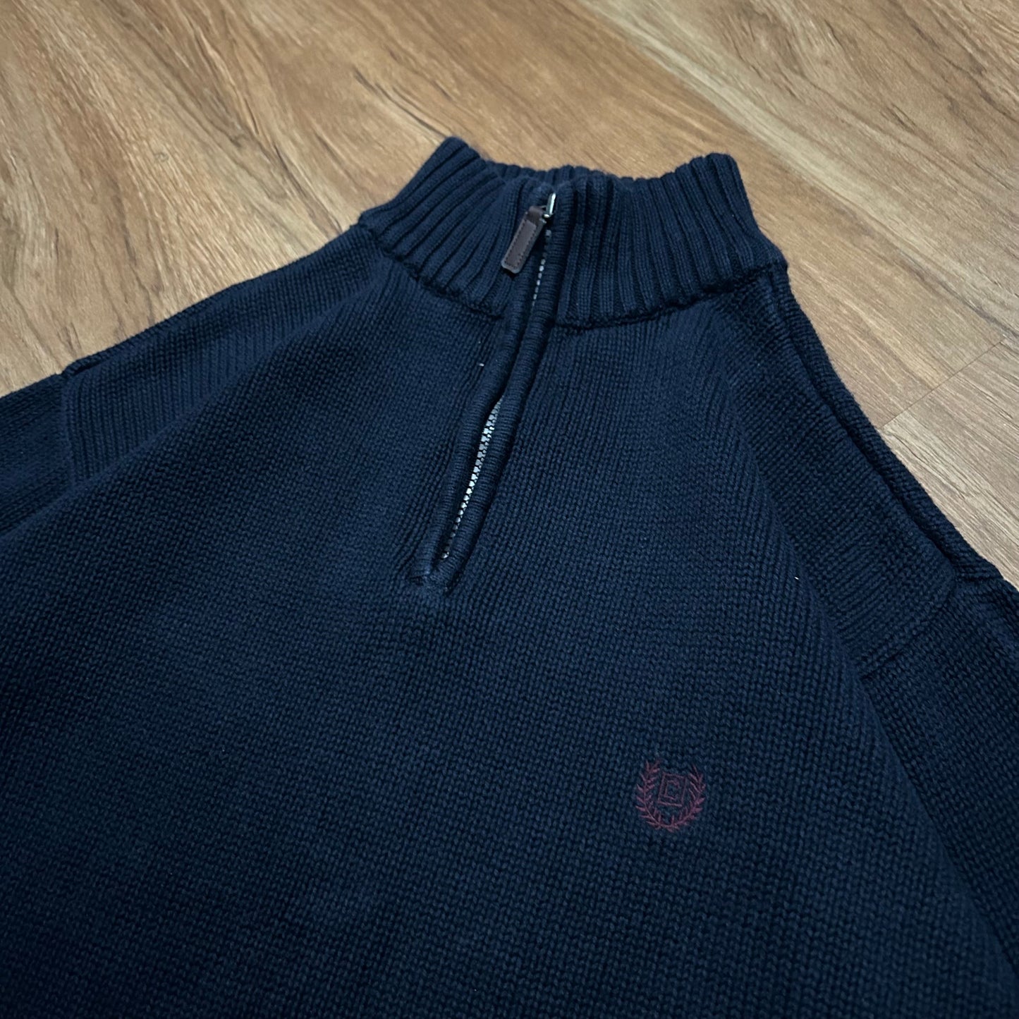 (XL) Vintage Chaps Ralph Lauren Knitted Navy Quarter-Zip