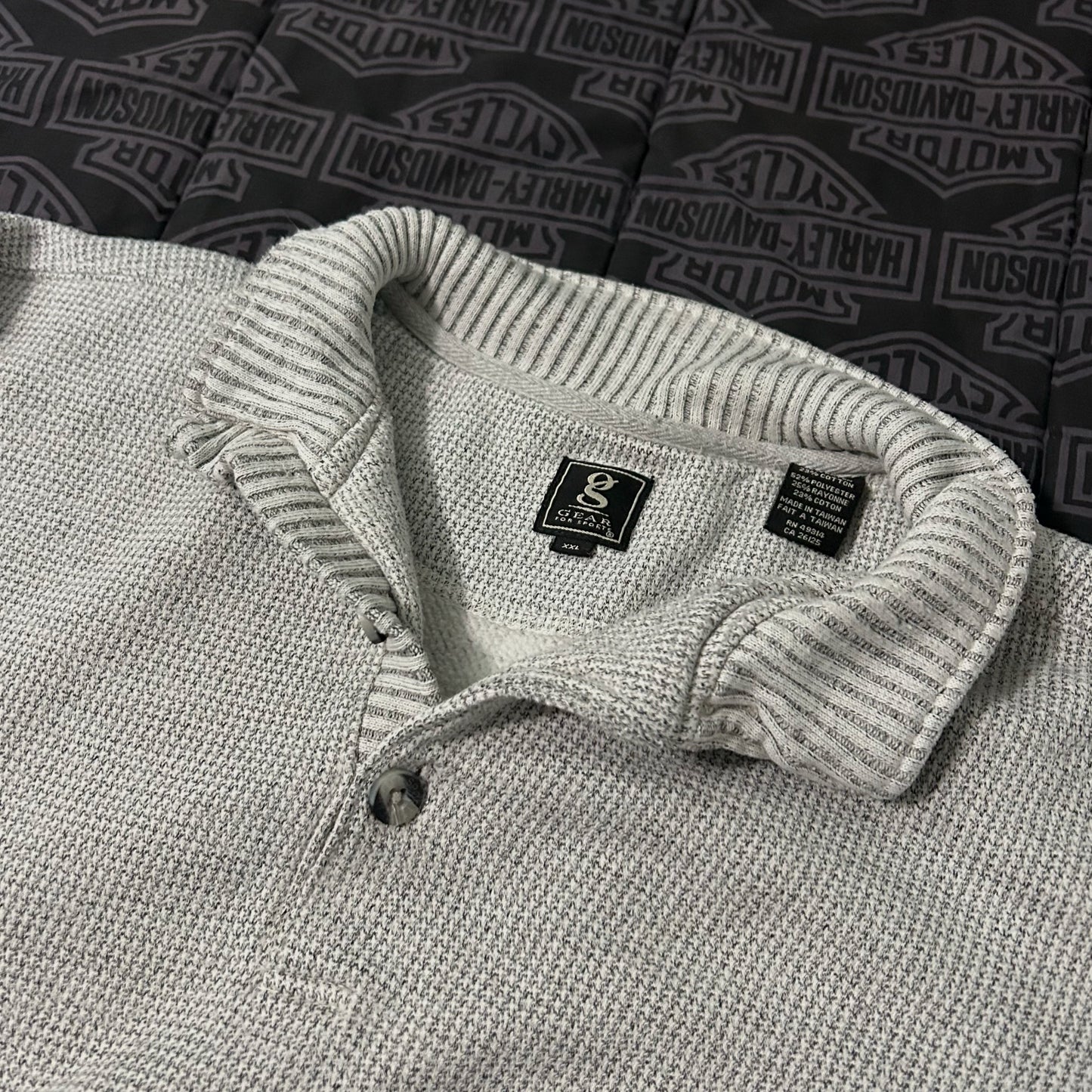 (XXL) Vintage Gear for Sports Gray Waffle Knit Quarter-Zip Pullover Sweater