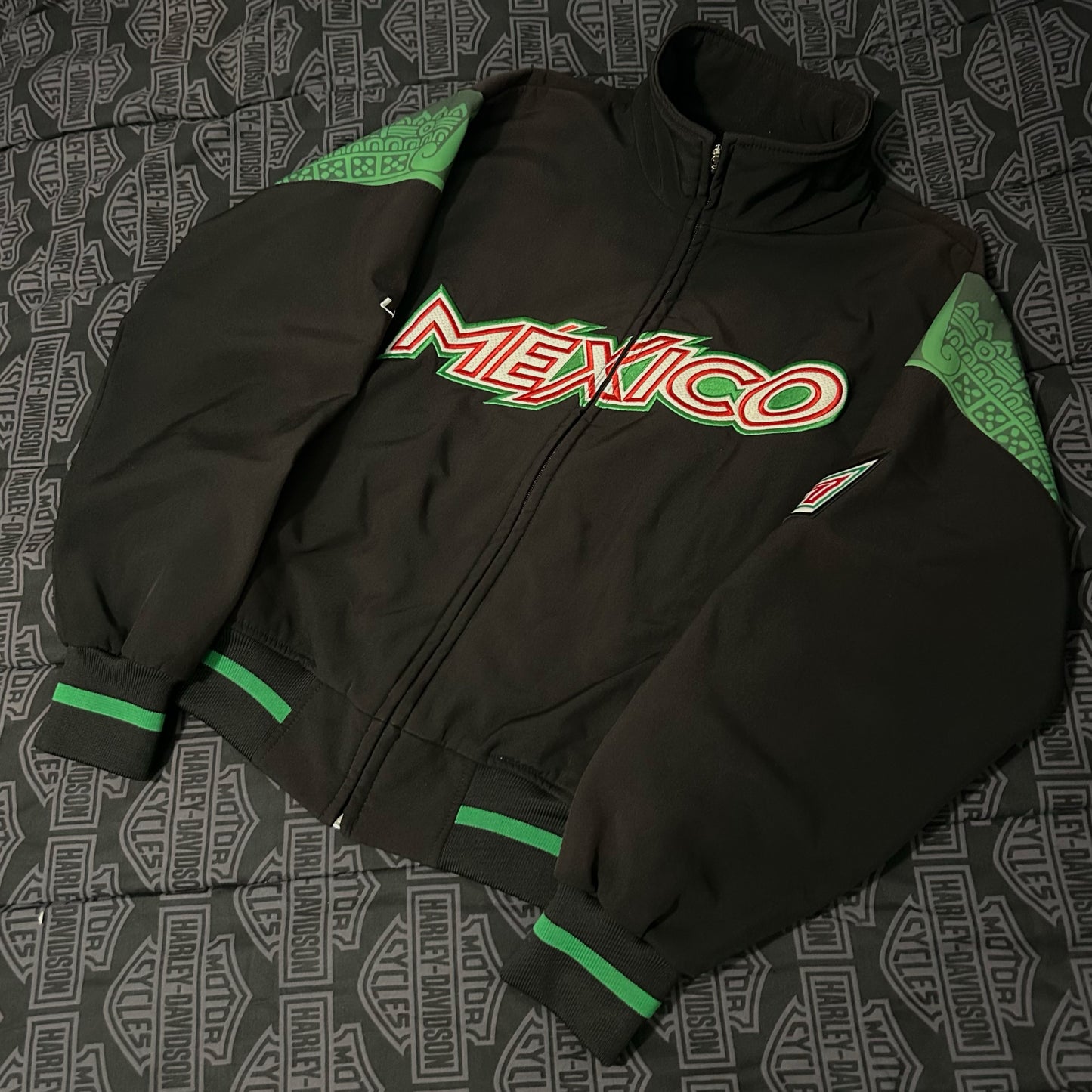 (M) Retro UDI Sport Mexico Full Zip Aztec Green Trim Track Full Zip Jacket