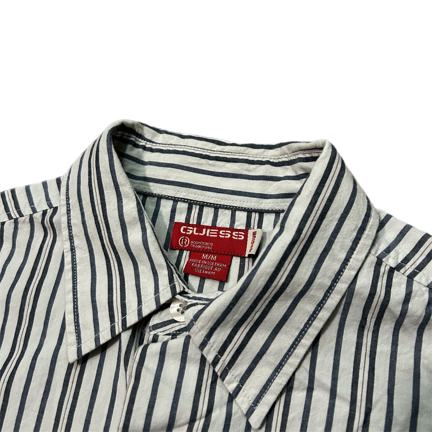 (M) Y2K Guess Registered Trademark Striped Button-Up