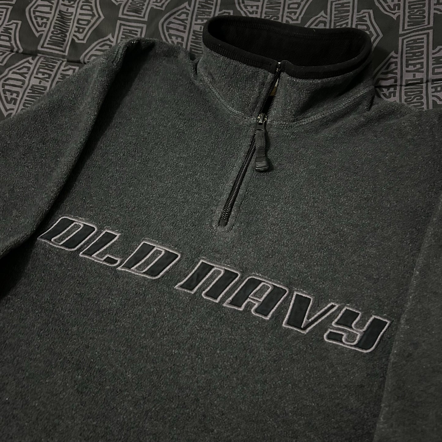 (L) Vintage Y2K Old Navy Grey Quarter-Zip Fleece Pullover Spellout