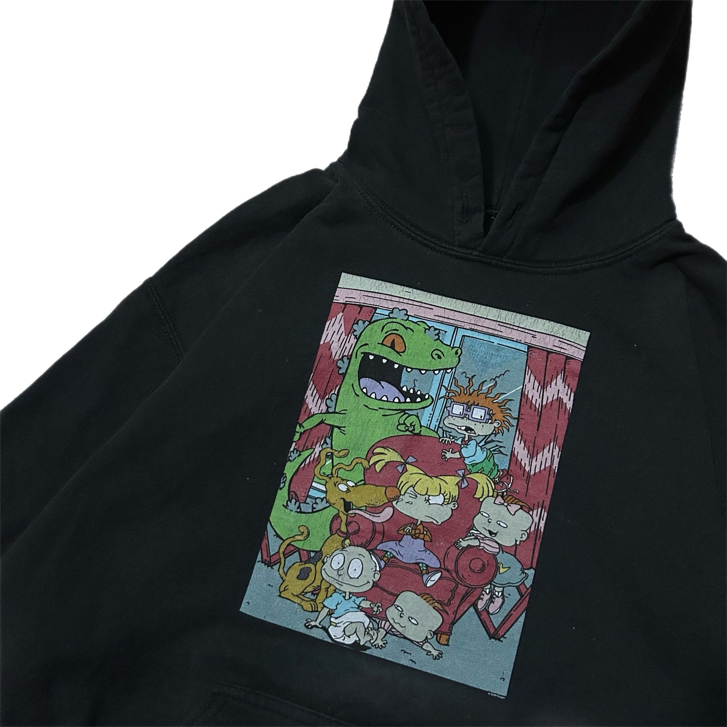 (M) Vintage 2000s Rug Rats Animated Box Logo Black Hoodie