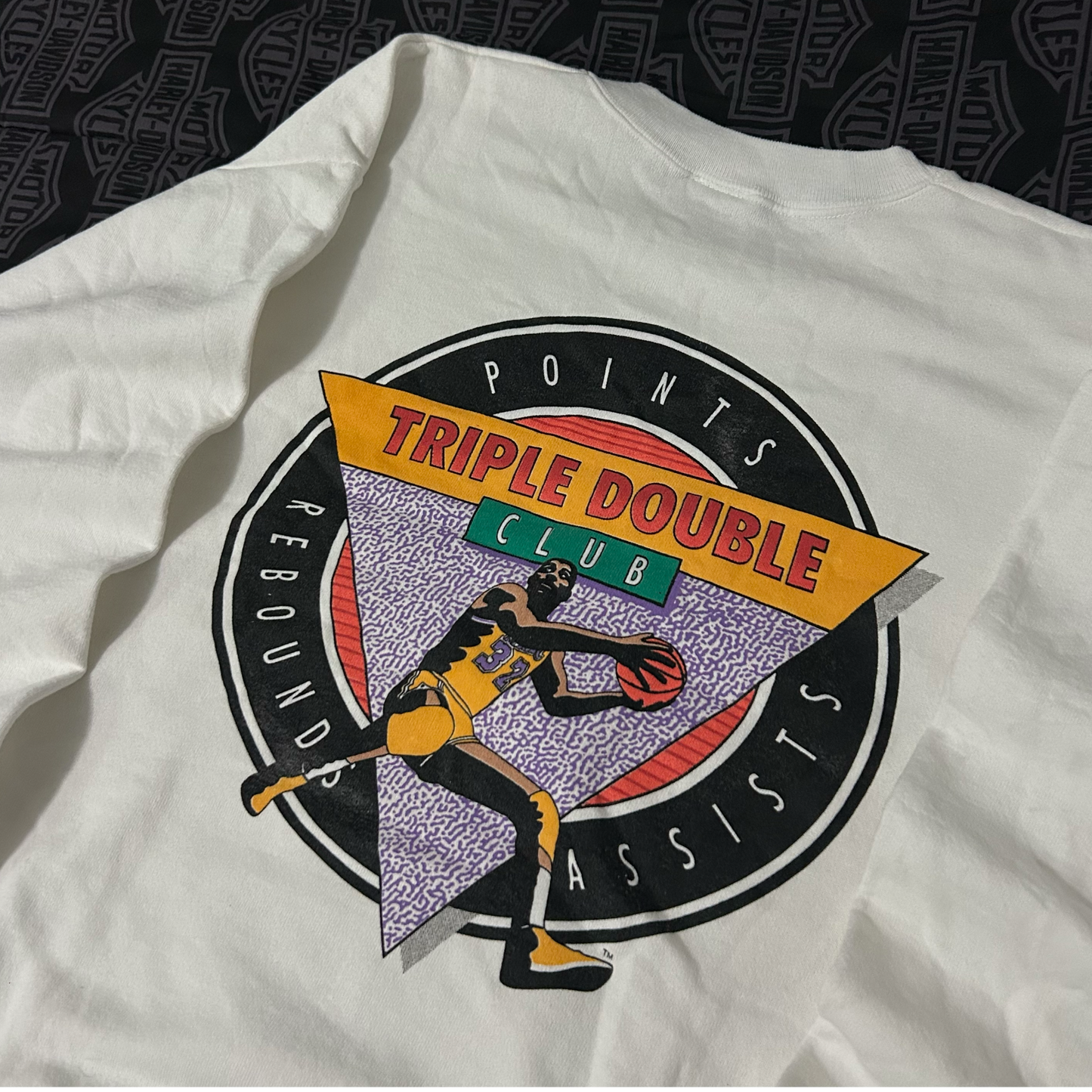 (XL) Vintage 90s Magic Johnson LA Lakers Triple Double Club White Pullover Crewneck