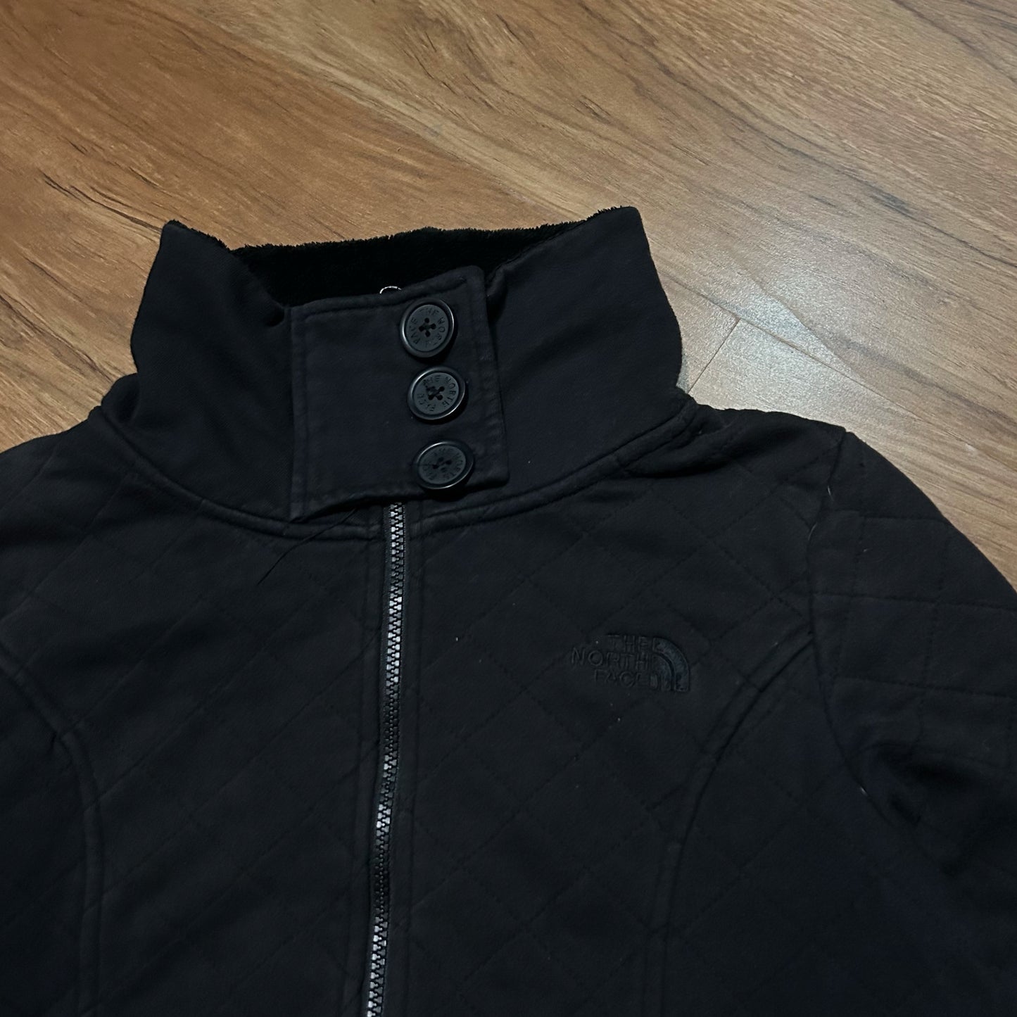 (Women M) The North Face Arctic Quilted Fleece Zip-Up Black Jacket
