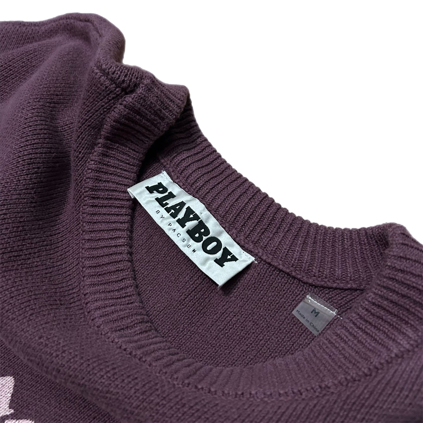 (M) Playboy X Pacsun Women's Knitted Spellout Purple Pullover Crewneck