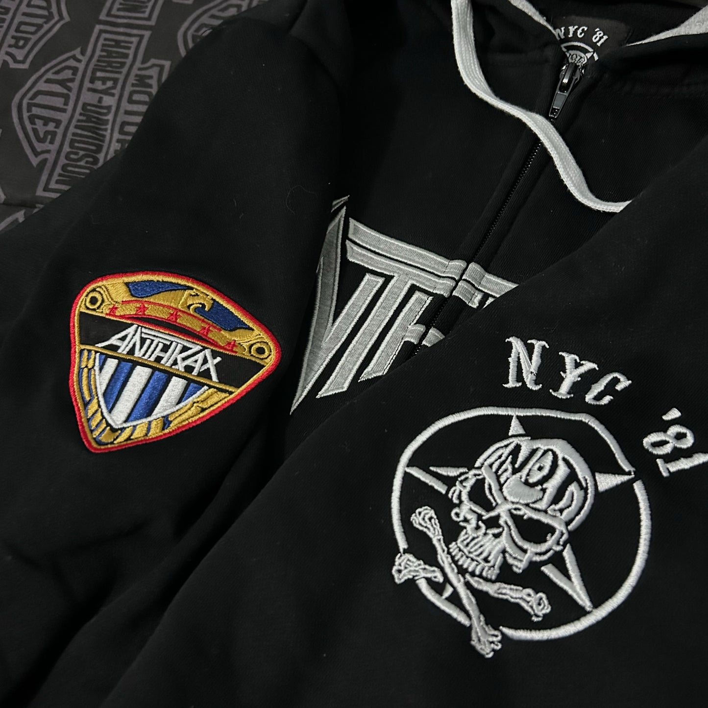 (L) Anthrax NYC 81' Embroidered Full Zip Black Hoodie