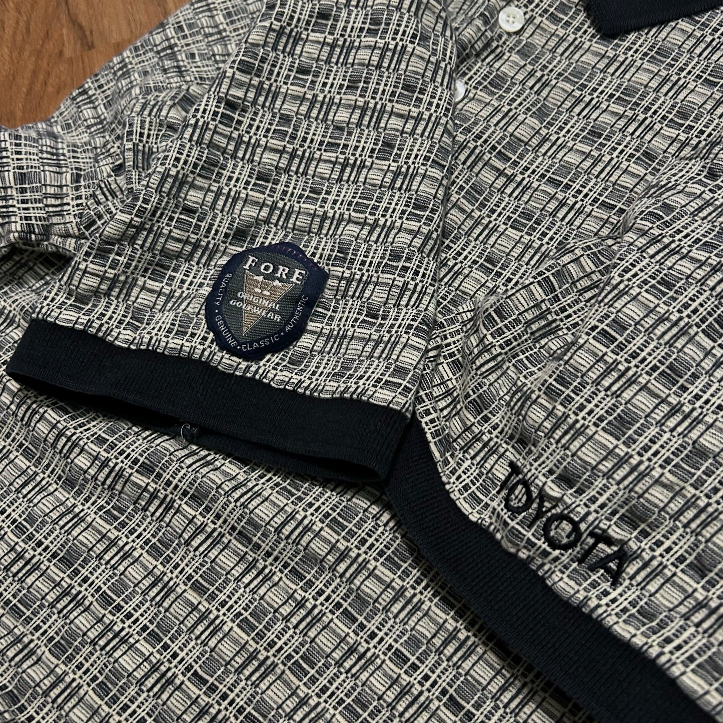 (L) Vintage 90s Fore Golfwear Toyota Geometric Jacquard Knit Polo Shirt