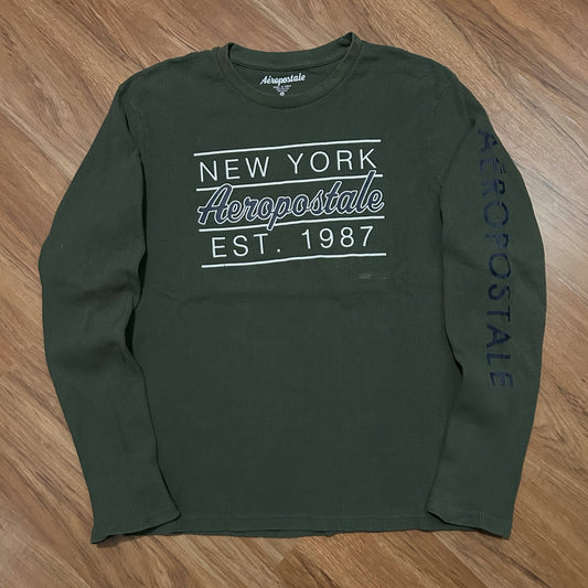 (XL) Aeropostale New York 1987 Olive Green Thermal Waffle Knit Longsleeve
