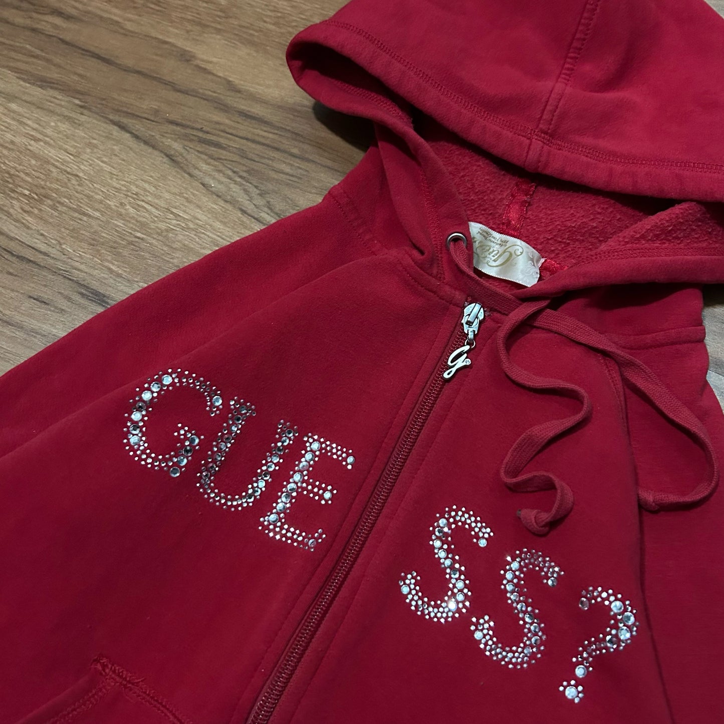 (S) Y2K Guess Woman's Red Dazzled Zip-Up Hoodie