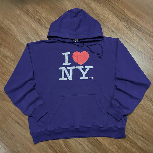 (XXL) Vintage I Love NY Officially Licensed Purple Graphic Pullover Hoodie