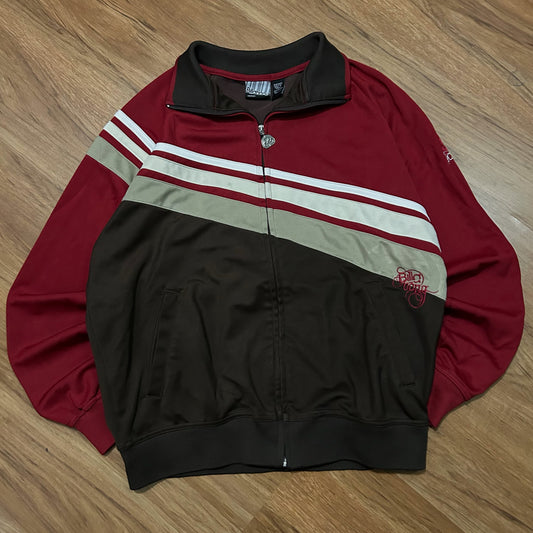 (M) Vintage Y2K Billabong Striped Red Brown Full Zip Track Jacket