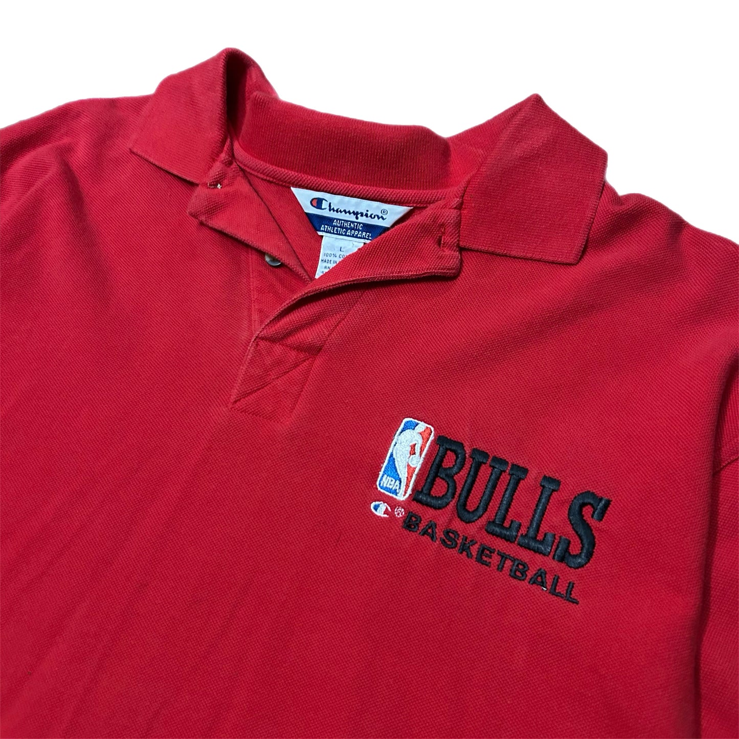 (L) 90s Champion Chicago Bulls NBA Red Polo Shirt