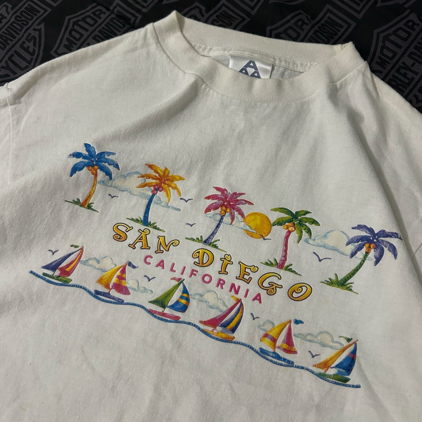 (M) Vintage 90s San Diego California Palm Tree Sailboat Graphic T-Shirt