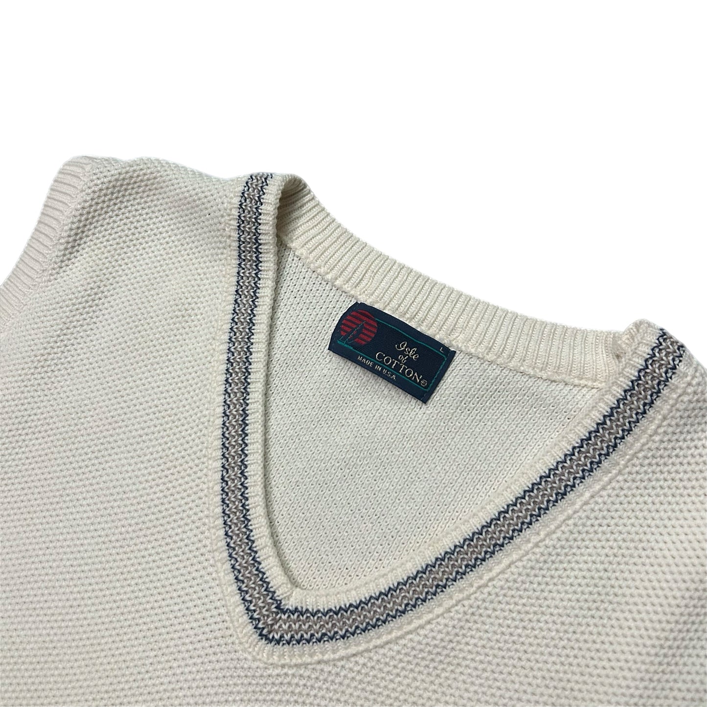 (L) 90s Isle of Cotton Knitted Pullover White Vest