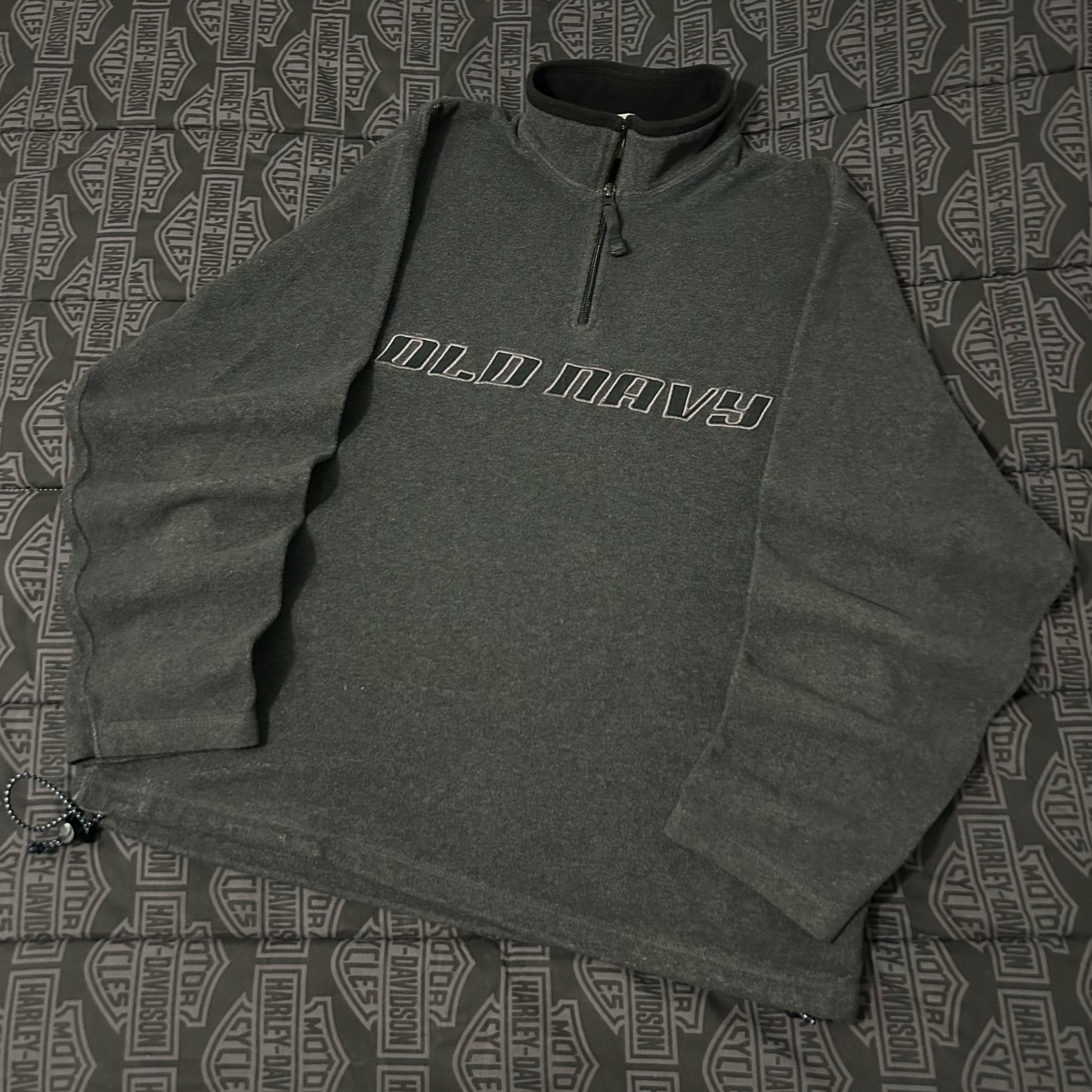 (L) Vintage Y2K Old Navy Grey Quarter-Zip Fleece Pullover Spellout
