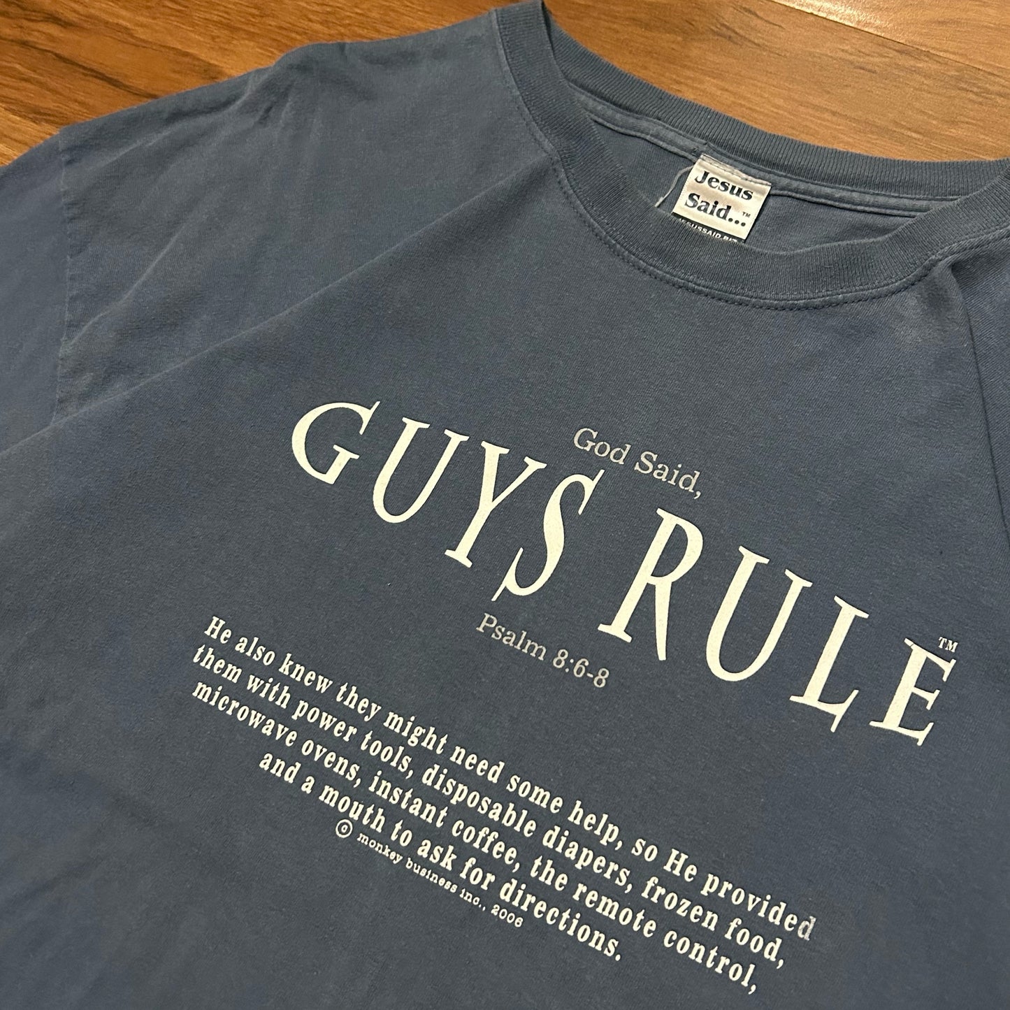 (XXL) Vintage 2000s Guys Rule Prayer Blue T-Shirt