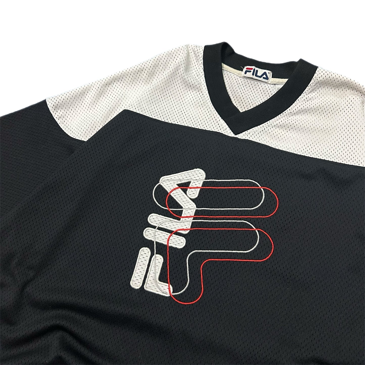 (L) Y2K Fila Sportswear Mesh Jersey Black White Shirt