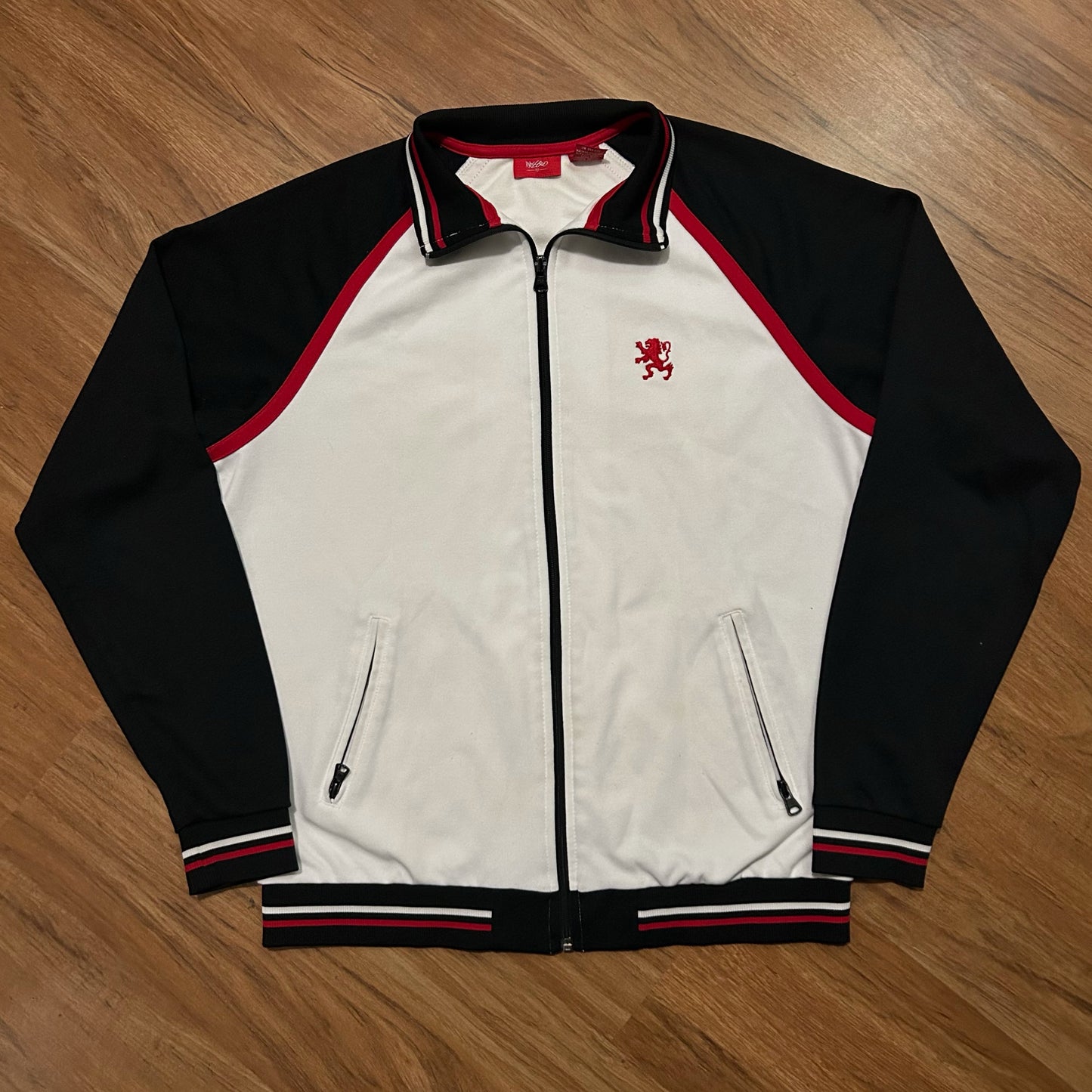 (M) Vintage Y2K Mossimo Lion Embroidered White Red Track Jacket