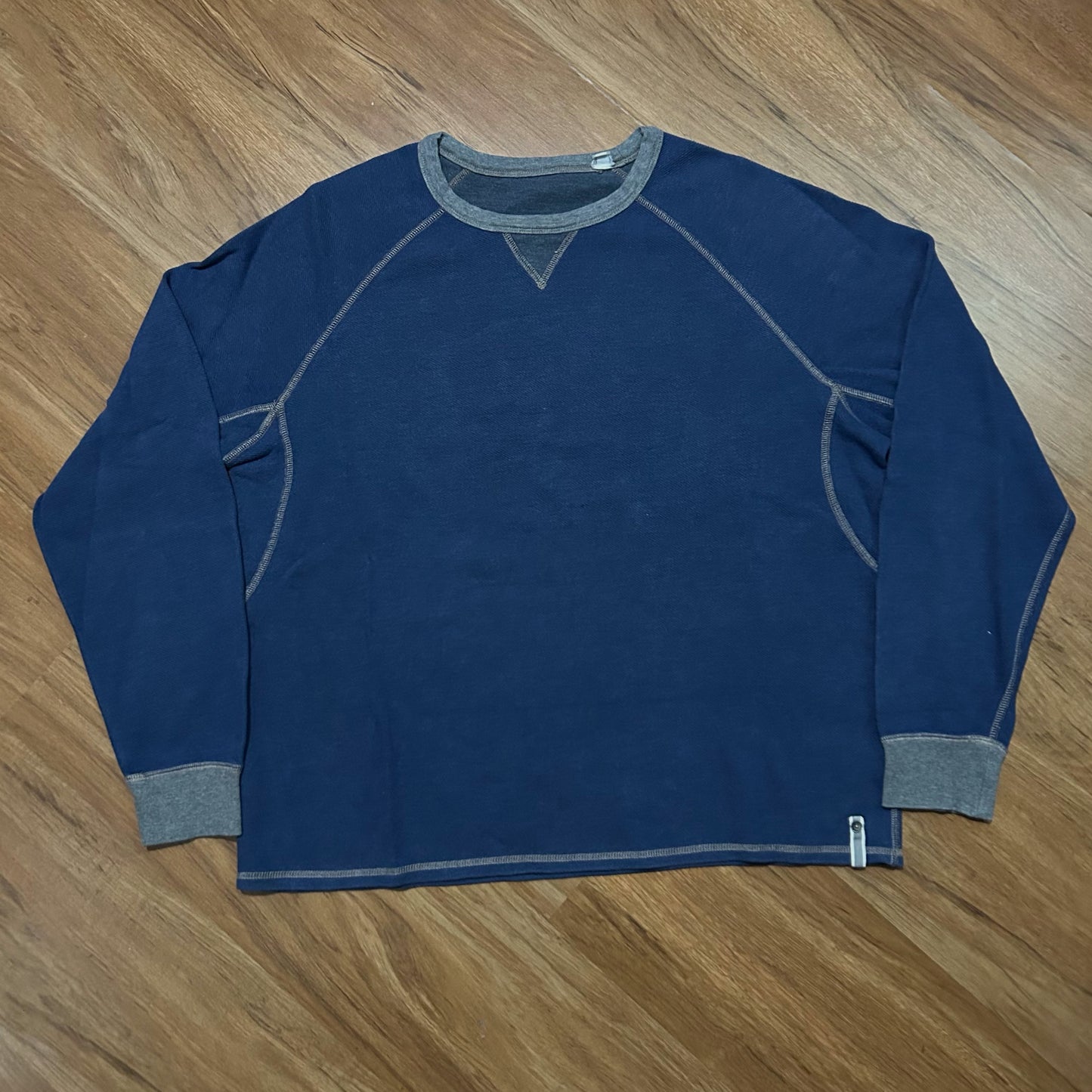 (XL) Tommy Bahama Waffle Knit Grey Trim Navy Longsleeve Shirt