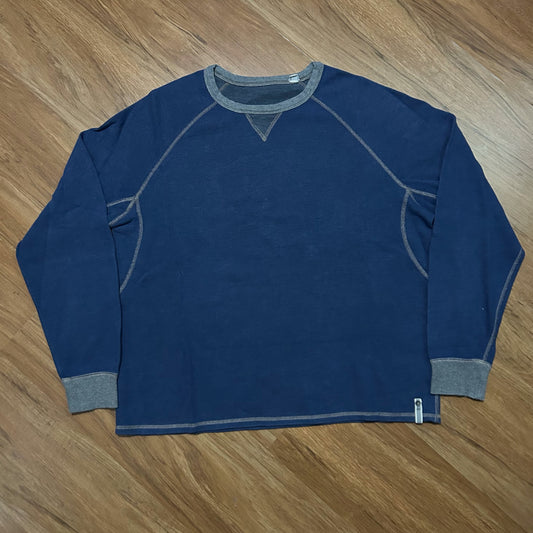 (XL) Tommy Bahama Waffle Knit Grey Trim Navy Longsleeve Shirt