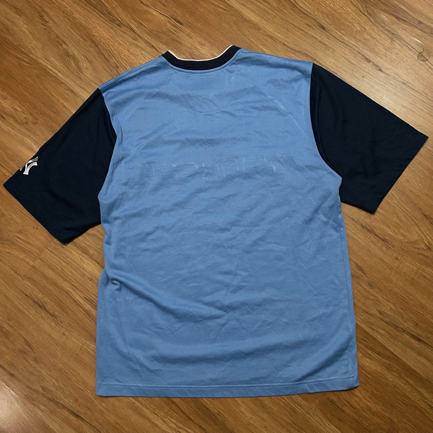 (M) Vintage 90s Nike MLB New York Yankees Baseball Short Sleeve 1/4 Blue T-Shirt