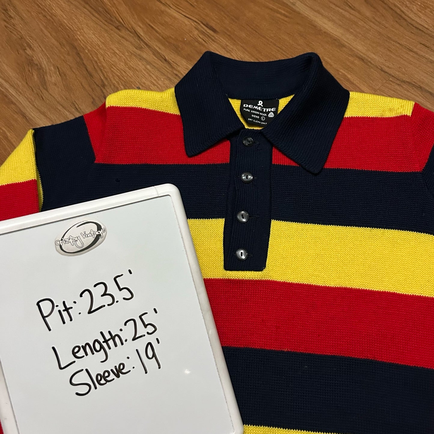 (L) Vintage Demetre Striped Wool Collared Button Shirt
