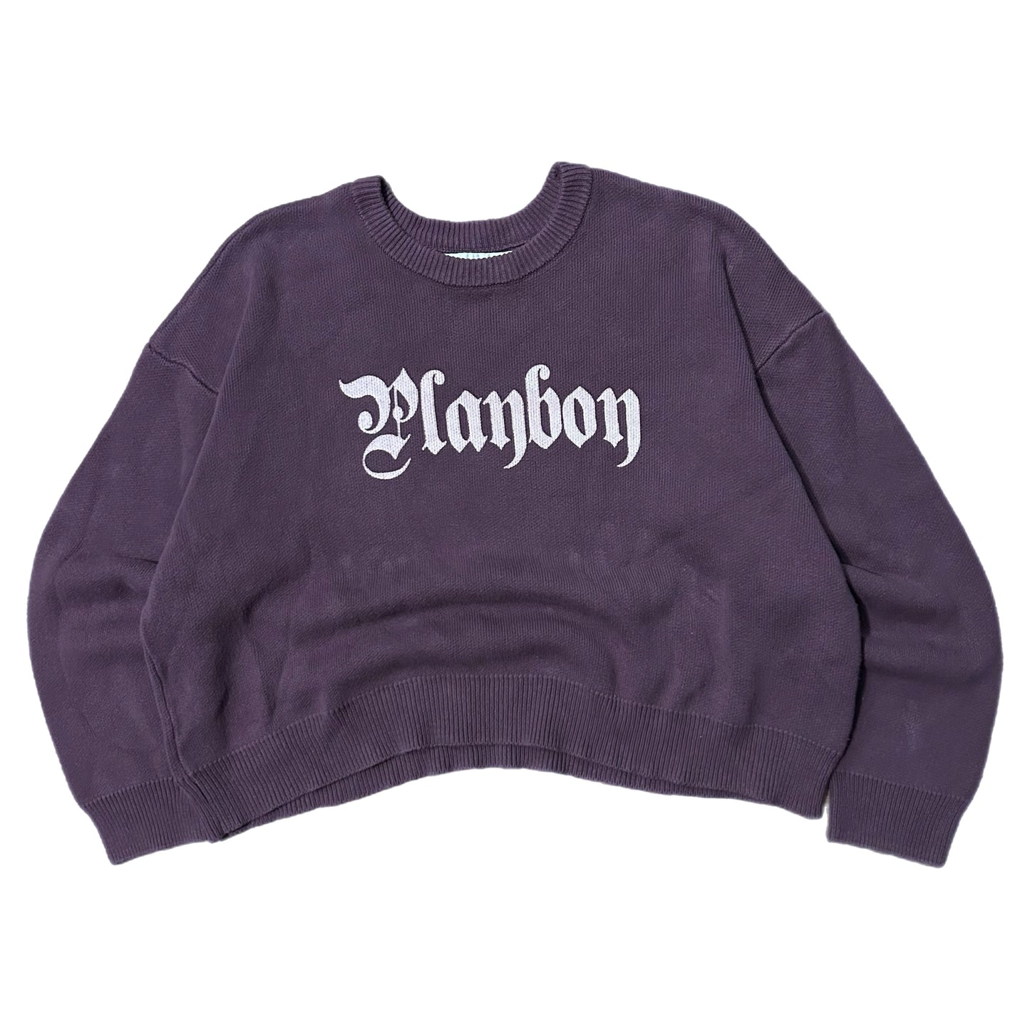 (M) Playboy X Pacsun Women's Knitted Spellout Purple Pullover Crewneck
