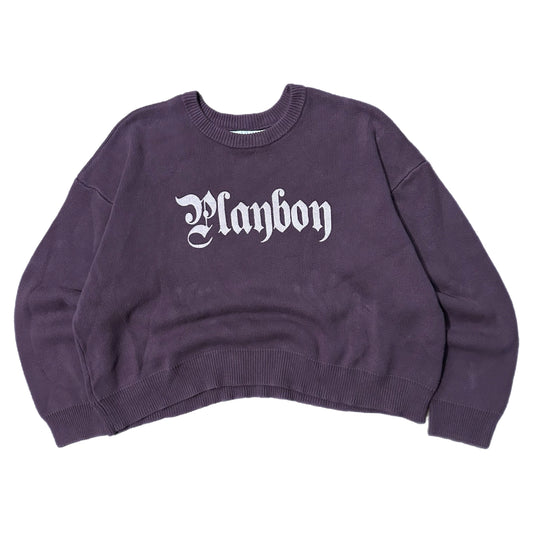 (M) Playboy X Pacsun Women's Knitted Spellout Purple Pullover Crewneck