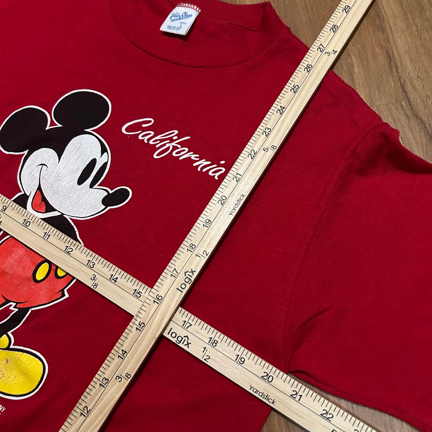(L) Vintage 90s Single Stitch Disneyland California Mickey Mouse Red T-Shirt