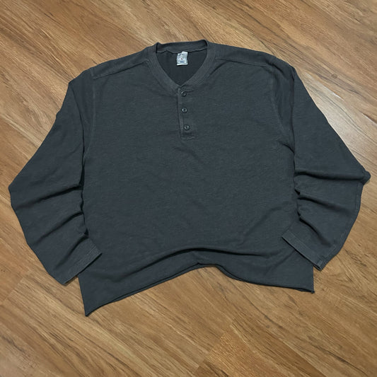 (XL) Y2K Old Navy Cropped Henley Grey Longsleeve Shirt